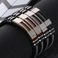 single sew lines genuine leather bracelets for men woman layered stainless steel bar causal bracelet bracelet