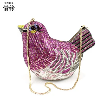 Клатч XIYUAN Bird стразы Фиолетовые женские вечерние сумки дамские сумочки с