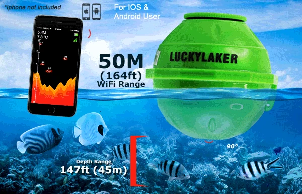 LUCKY WiFi fish finder FF916 EXT Wireless WI-FI Fish Finder 100 M Depth Range 45 m Rechargeable Android iOS with Wifi Extender lucky эхолот эхолот для рыбалки fish finder sonar for fishing эхолоты fishfinder эхолот