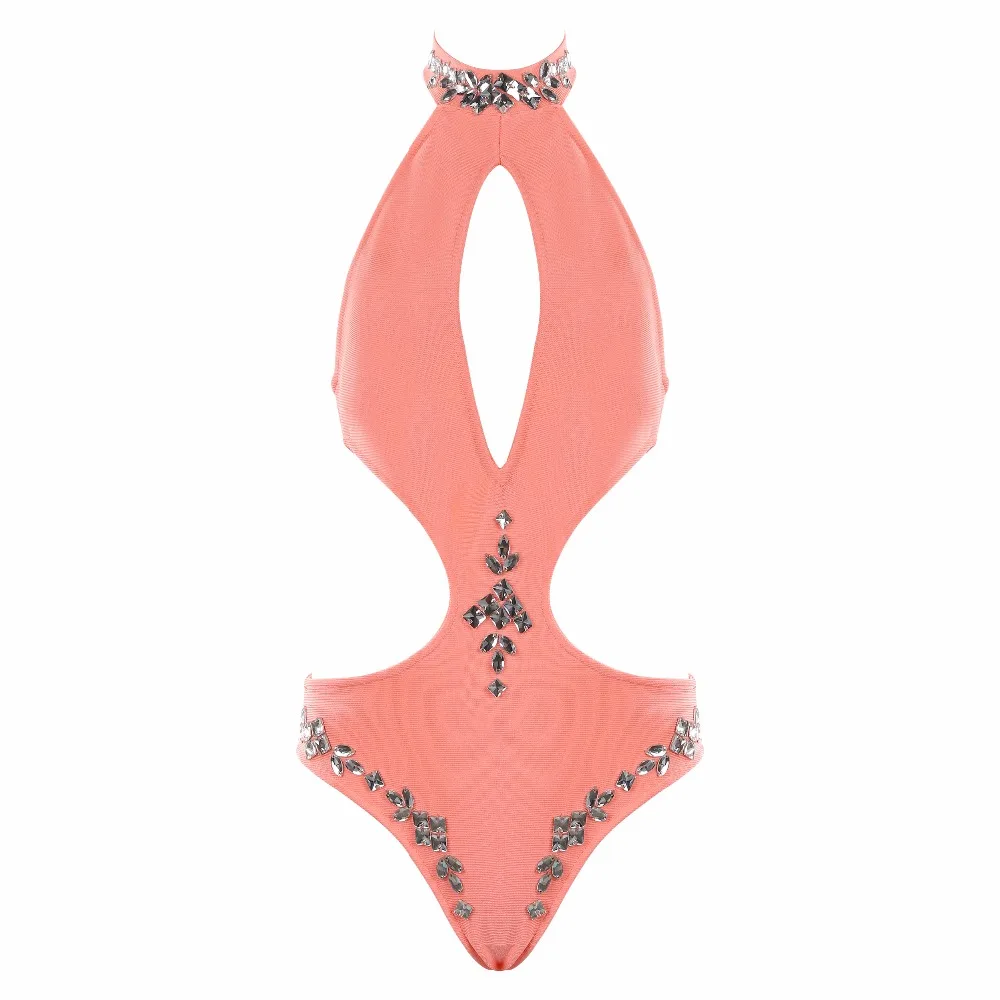 3 Colors Ladies Sexy Beading Black Blue Bandage Bodysuit Beach One Piece Rayon Bodycon | Женская одежда