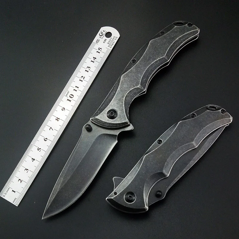 Тактический складной нож резец со стальной ручкой Stonewash для выживания кемпинга