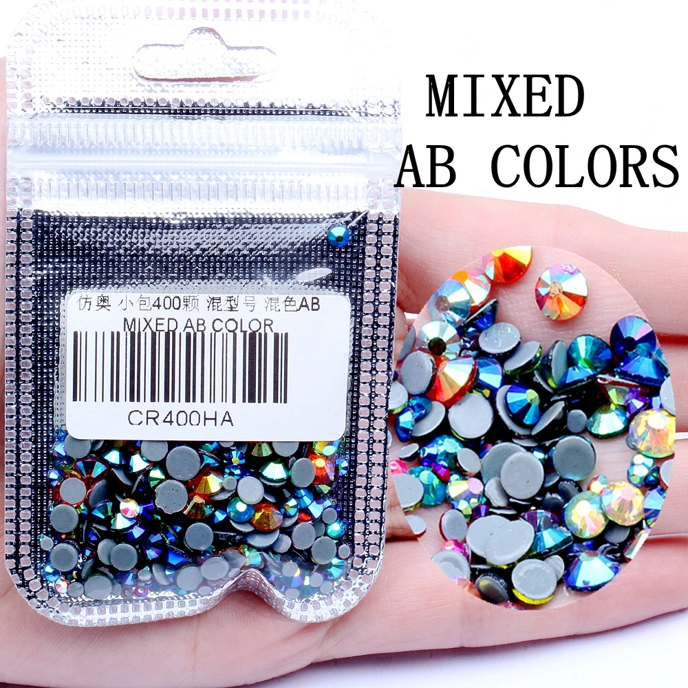 MIXED AB COLORS Смешанные размеры 400 шт./упак. все AB Цвета Hotfix Flatback Стразы для ногтей Rhinestoens для дизайна ногтей 3D украшения для ногтей украшение драгоценных камней - Цвет: MIXED AB COLORS
