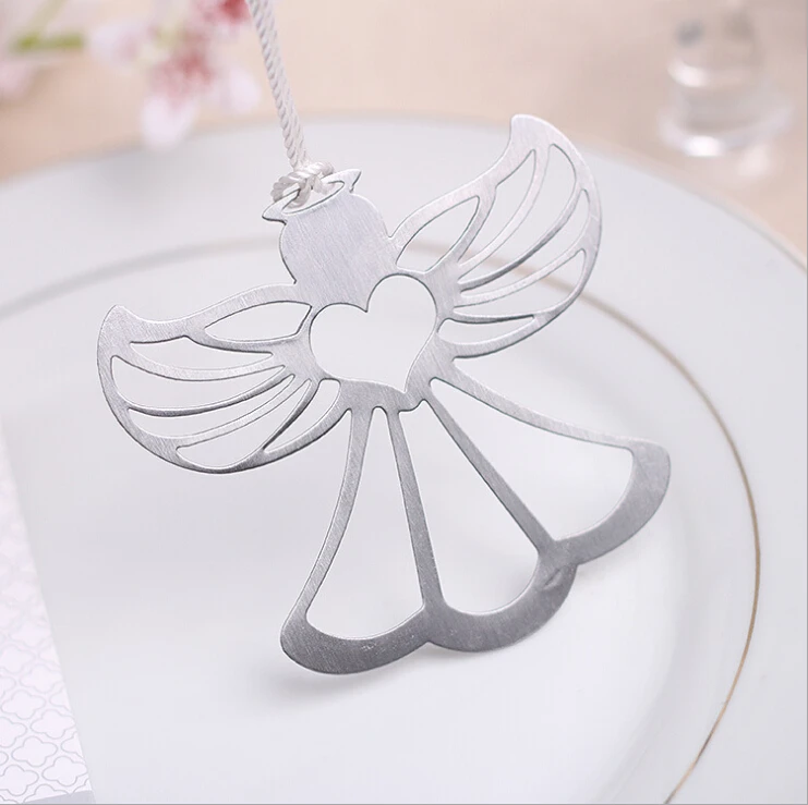 

(50pcs/lot)FREE SHIPPING+"Blessings" Metal Angel Bookmark With a Lovely White Tassel Baby Christening Souvenir Wedding Favors