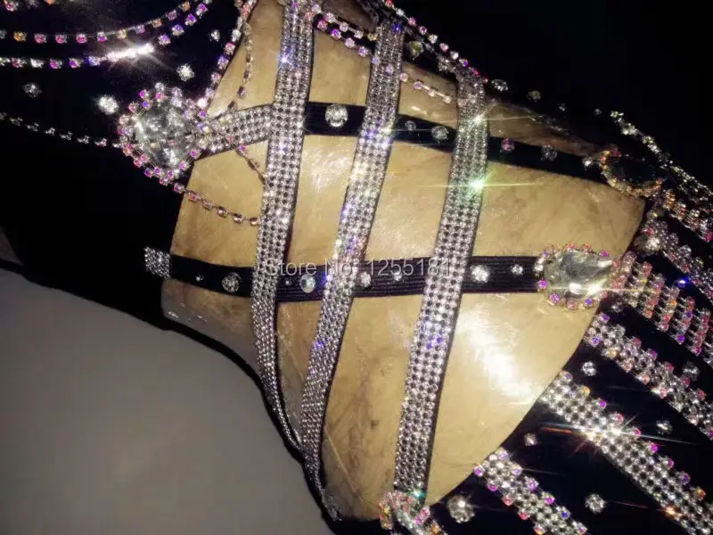 Женские сексуальные костюмы со стразами и цепочками боди короткие для сцены