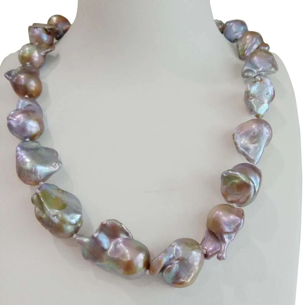 necklace Большой Фиолетовый барочный жемчужный ювелирный набор натуральный пресноводный барочный жемчуг-15-20 мм жемчужное ожерелье с браслетом - Окраска металла: necklace