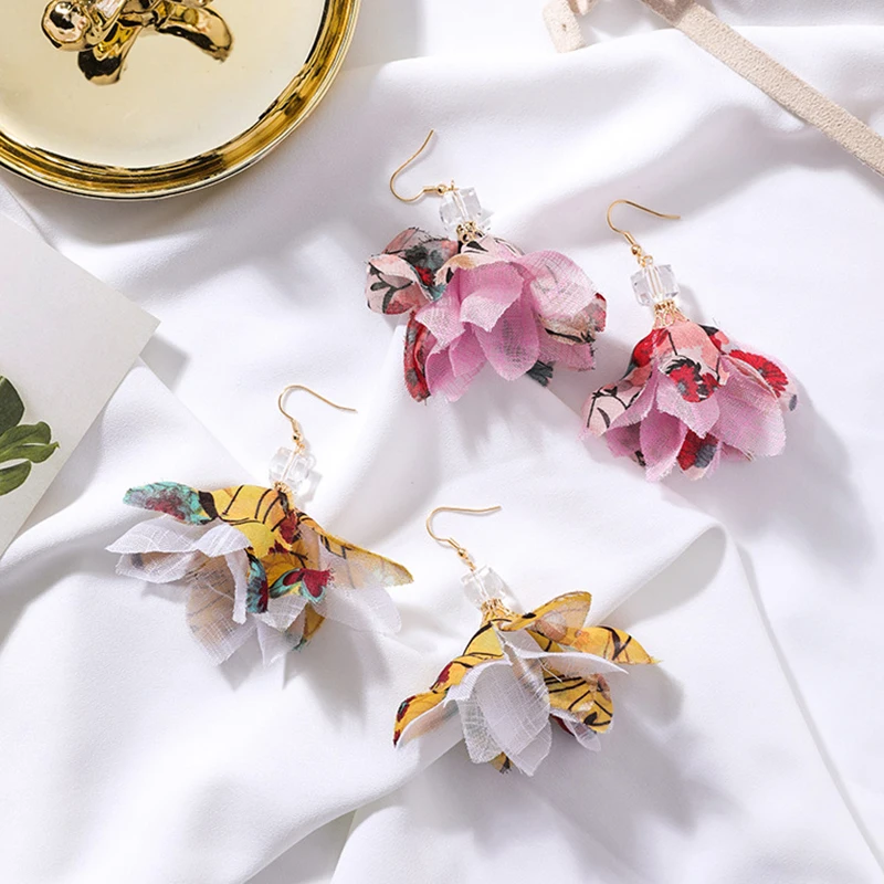 Сексуальные женские сережки-капли Anise с кружевными цветами и кристаллами большие