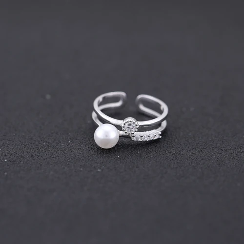New Rhinestone Freshwater Pearl Double Rings Fashion 925 Sterling Silver CZ Crystal Geometry Index Finger Ring For Women | Украшения и