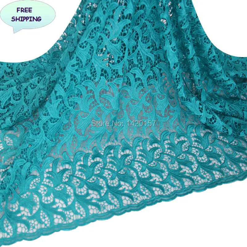5 Yards/Lot African Green French Lace Teal Water Soluble lace fabric Polyester Materials Fabric for Wedding Dress | Дом и сад
