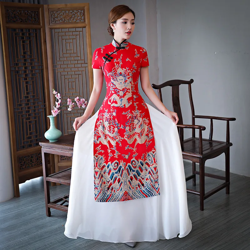 Модное Восточное вечернее платье Ципао для вечерние Aodai элегантное короткое в