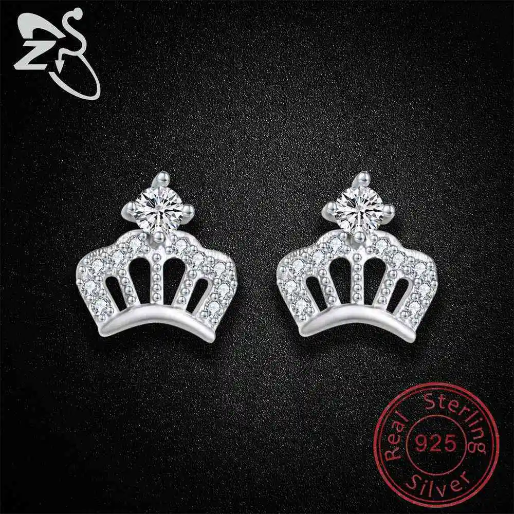 Женские серьги-гвоздики из стерлингового серебра 925 пробы с короной ZS Princess |