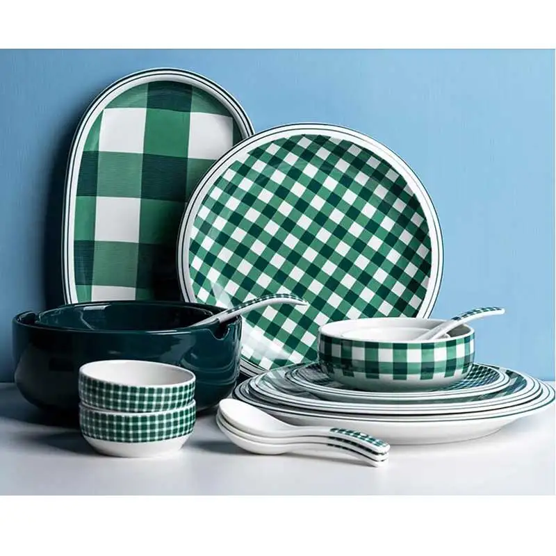 Зеленые керамические тарелки кухонная посуда десертные Салатница ложка|Блюдца и