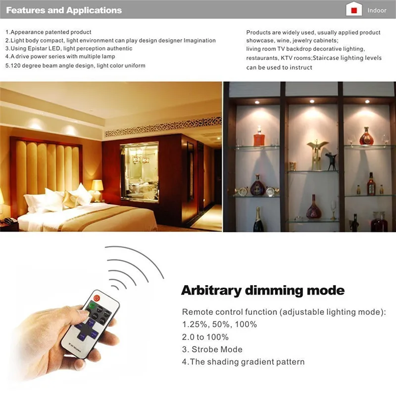 LED Cabinet Light Puck Lights Downlight Spotlights with Wireless RF Remote Control Dimmable for Furniture Lighting 4pcs | Освещение