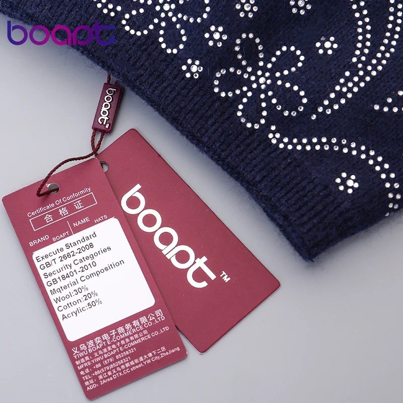 [boapt] двухъярусный толстый шерсть вязаный головные уборы бриллиант встроенный