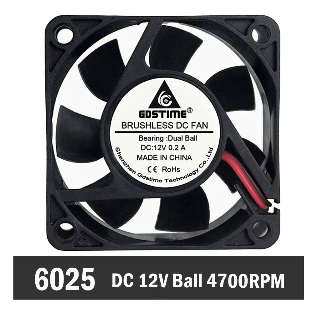 50 шт. Gdstime 60 мм 60 мм x 60 мм x 25 мм постоянный ток 12 В 4700 а шарикоподшипник без корпуса охлаждающий вентилятор об/мин высокоскоростной радиатор