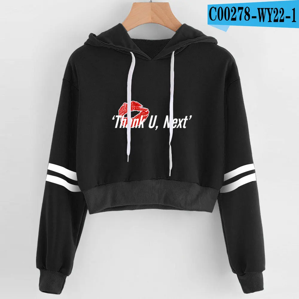 Black Ariana Grande, женские толстовки с пупком, толстовка, крутая мода, Kpop, сексуальные, милые,, Новое поступление, Harajuku, повседневные толстовки, Толстовка - Цвет: Black