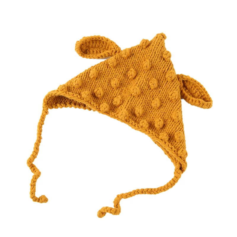 Yellow baby hat Шапочка для малыша с героями мультфильма для девочек с ушками, вязаная детская шапочка Enfant, разноцветная зимняя детская шапка в горошек, шапка для маленьких мальчиков на Рождество, 1 шт - Цвет: Yellow baby hat