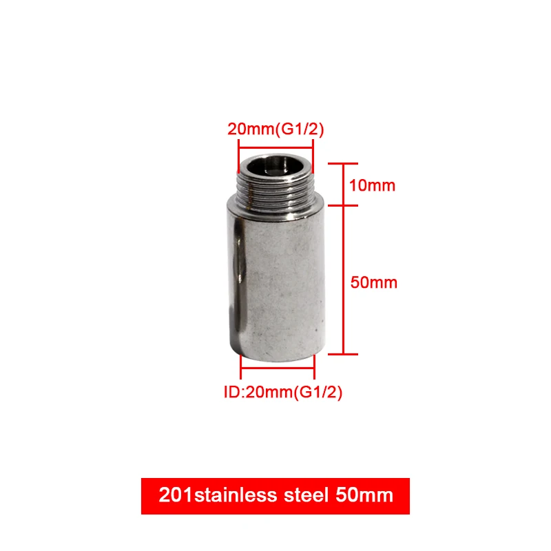 Stainless steel 50mm Удлинительный фитинг 20 мм Наружная резьба 1/2 ''соединение водопроводных труб фитинг 10/15/20/30/40/50 мм удлинить латунный фитинг - Цвет: Stainless steel 50mm