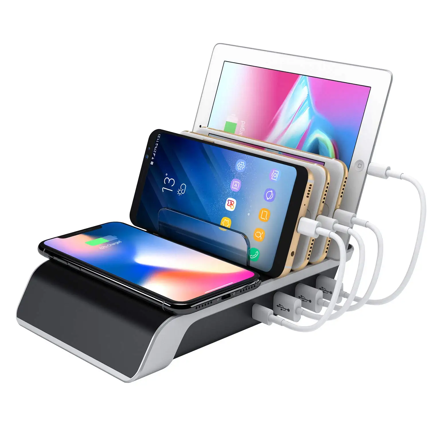 Зарядная Станция для нескольких устройств Burns Electronics док-станция с Qi беспроводной зарядной площадкой Smart IC technology