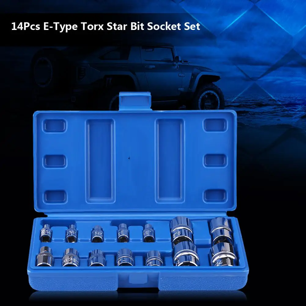 14 шт. E-type Torx Star Bit Набор торцевых головок E4-E24 1/" 3/8" 1/" набор инструментов для ремонта