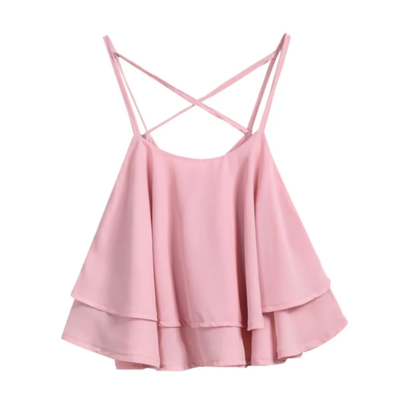 2018 новый летний стиль женский чистый цвет ремень висит пустой двухслойный шифон