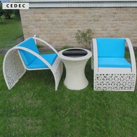 modern design rattan wicker contemporary small table chair with arms and cushion set of 3 pcs