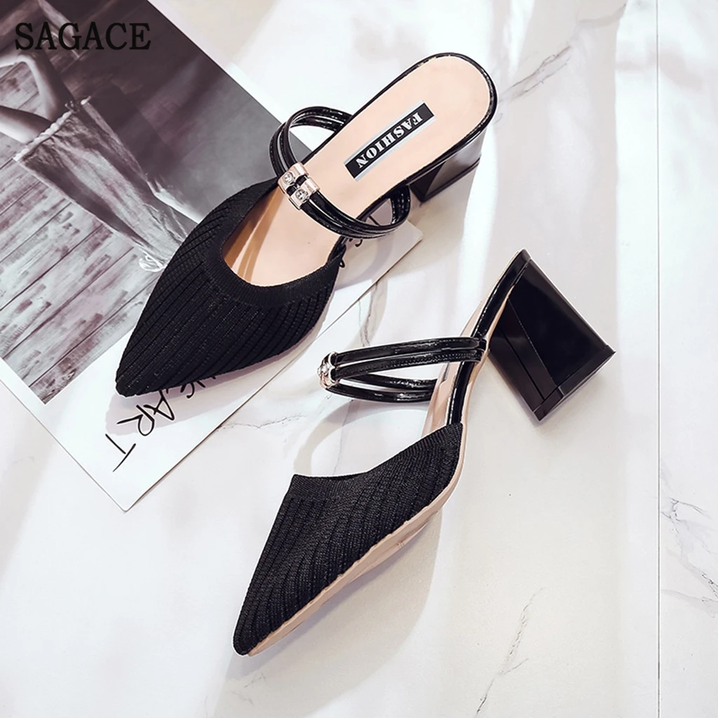 Сандалии SAGACE женские на квадратном каблуке модные однотонные сетчатые без