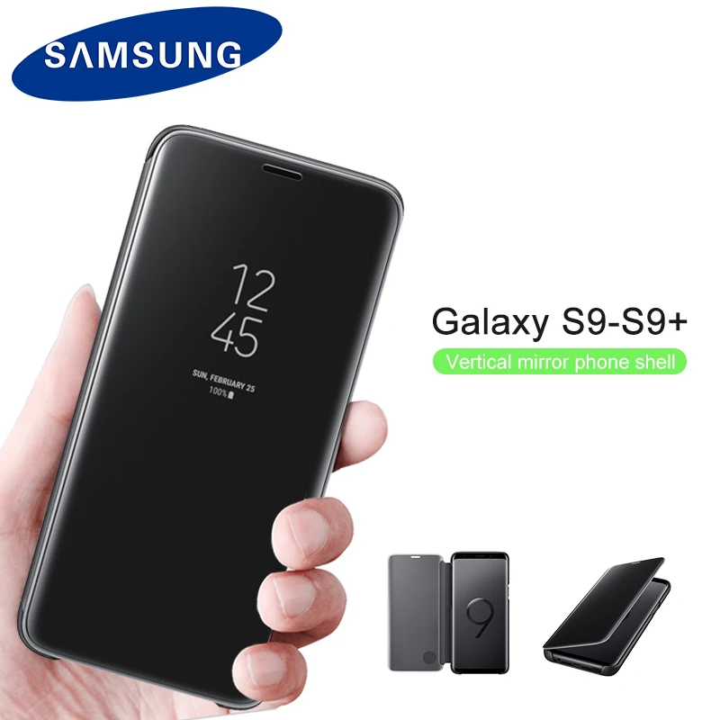 Оригинальный зеркальный Чехол samsung S9 для G960 Plus G965 прозрачный вид смарт-кожаный