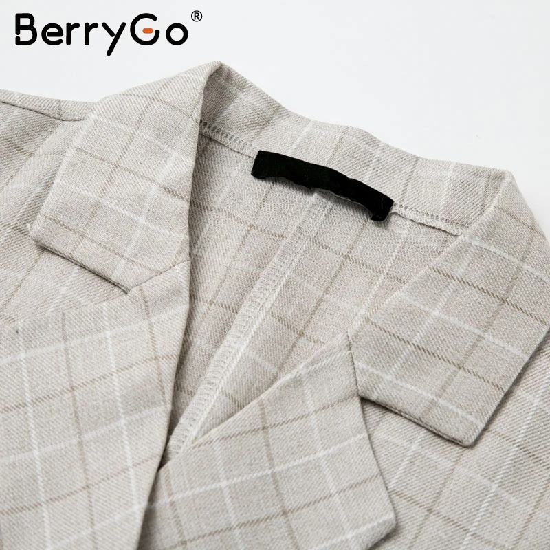BerryGo элегантный офисный Женский блейзер платья женские Сексуальные Плиссированные клетчатые Длинные платья осенне-зимний халат Высокая талия с поясом женское платье