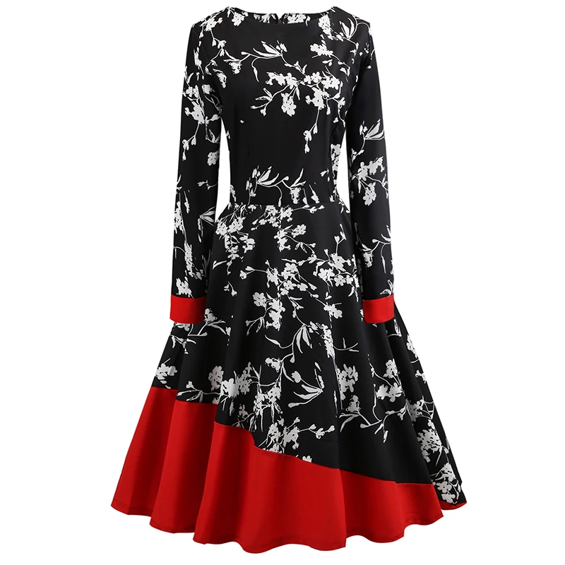 Женское платье с длинным рукавом и цветочным принтом в стиле ретро|Женские
