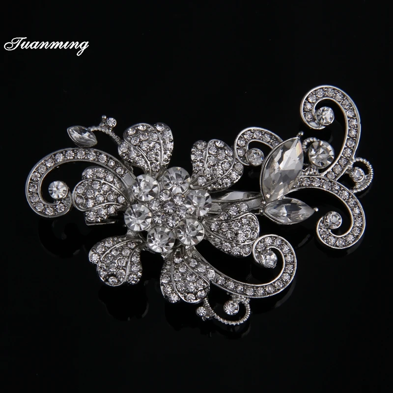 Модные хрустальные серебряные свадебные аксессуары для волос цветок лист горный