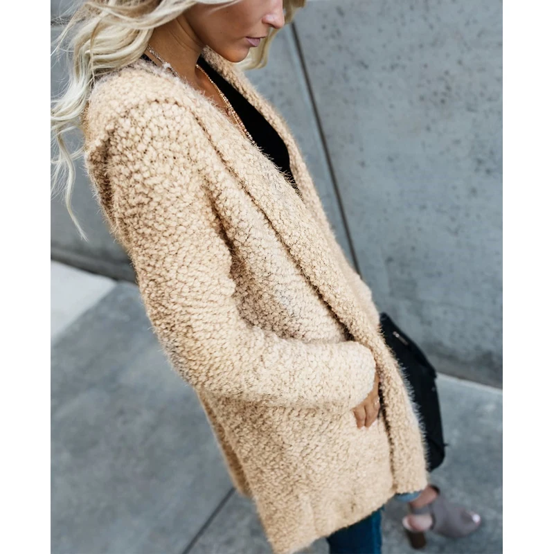Jessie Vinson Female Casual Long Sleeve Solid Hooded Sweater Cardigan Autumn Winter Loose Coat Outwear Women |