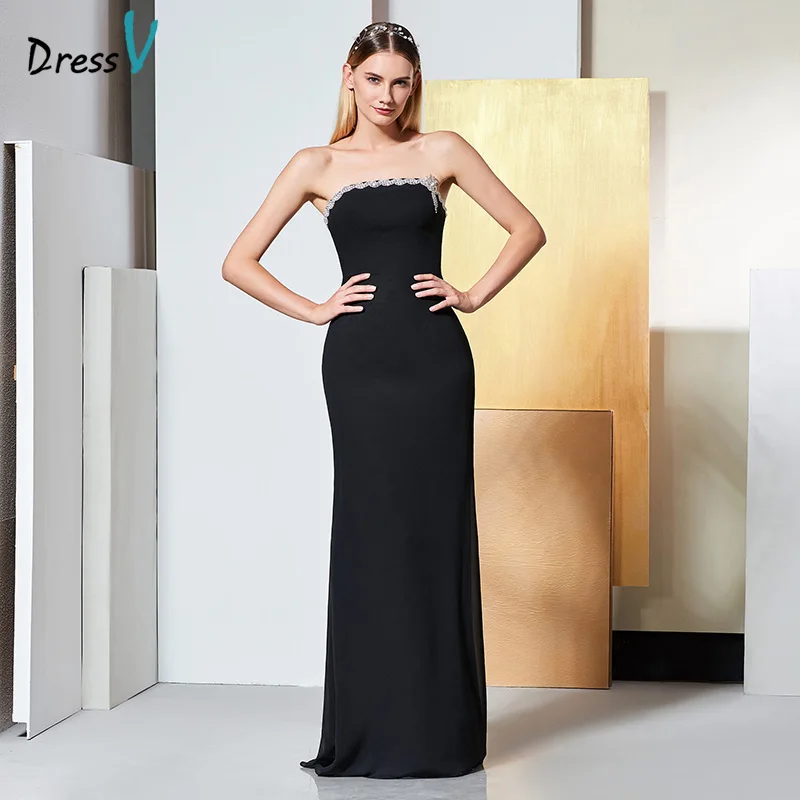 Dressv черный вечернее платье без бретелек из бисера рукавов длиной до пола заказ