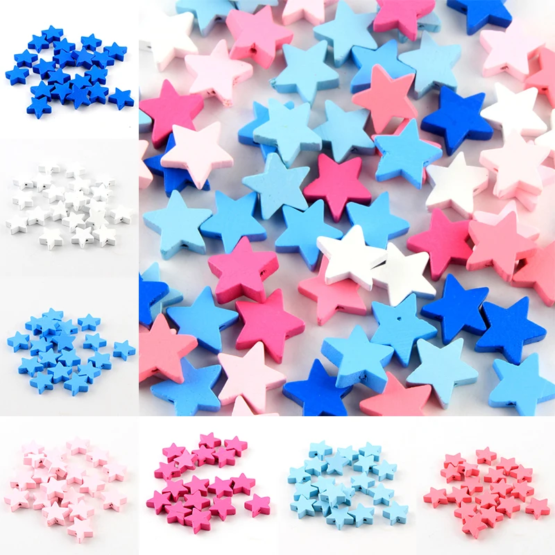 Fashion 40PCS Choose Color Star Round Wooden Beads Spacer Natural Wood For Jewelry Making DIY Pacifier Clip Pendant Supplier