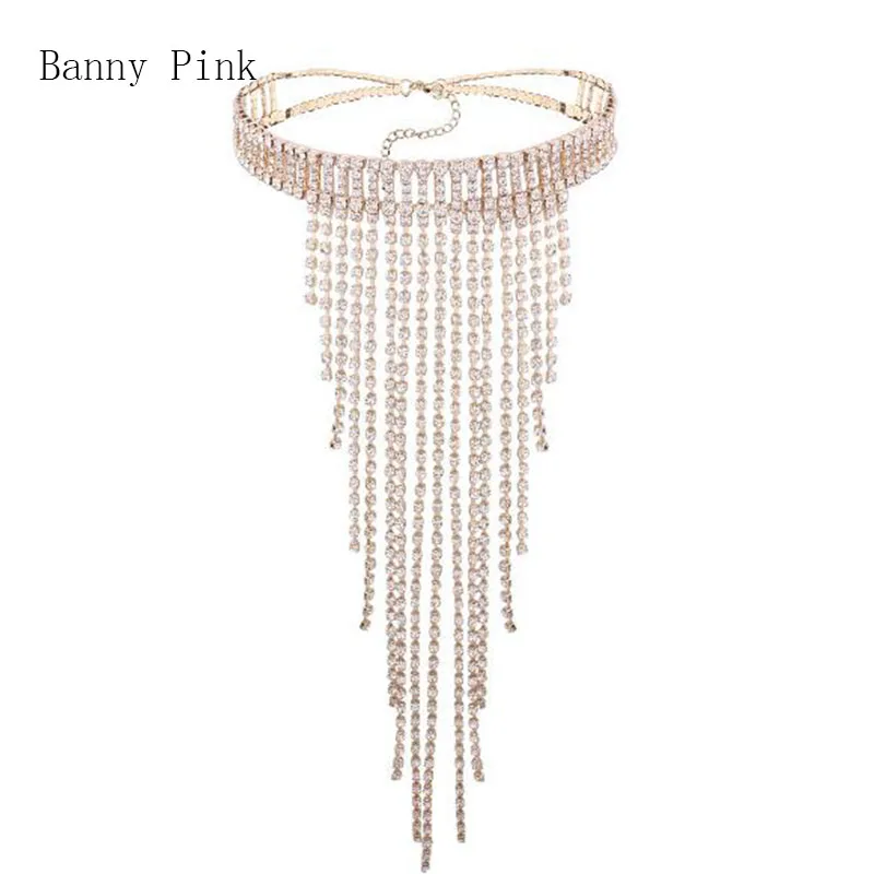 Роскошные Стразы подвеска чокер с кисточкой вечерние ожерелья массивная цепочка