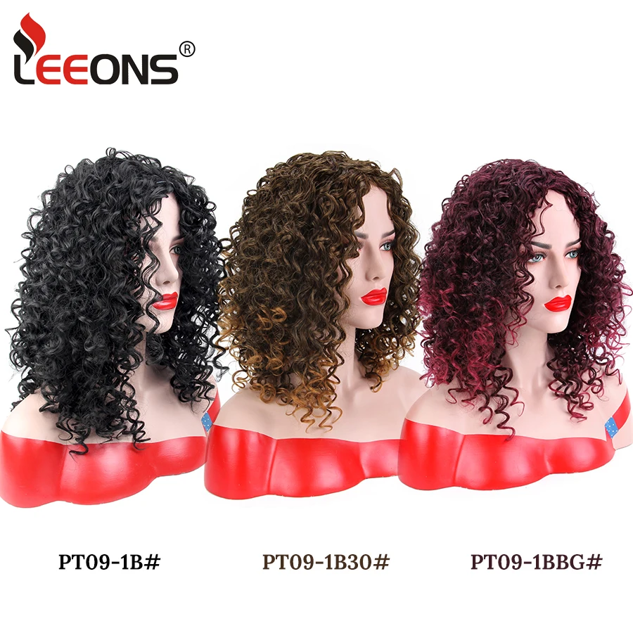 Leeons Long Bobo Kinky Curly Hair Wigs Natural Black Color Afro Wig Synthetic Jerry Styles 16 Inch 3 Colors | Шиньоны и парики