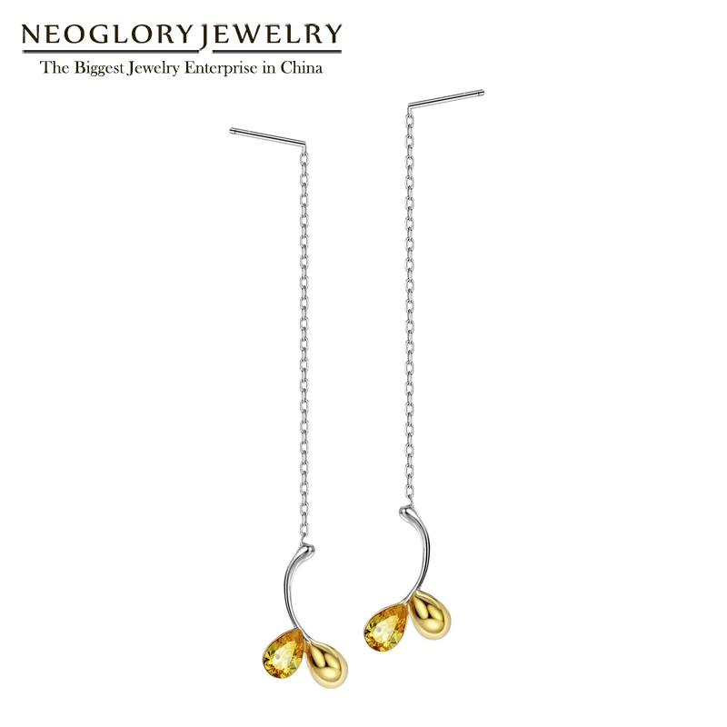 Серьги подвески Neoglory S925 с длинными кисточками и листьями для женщин висячие