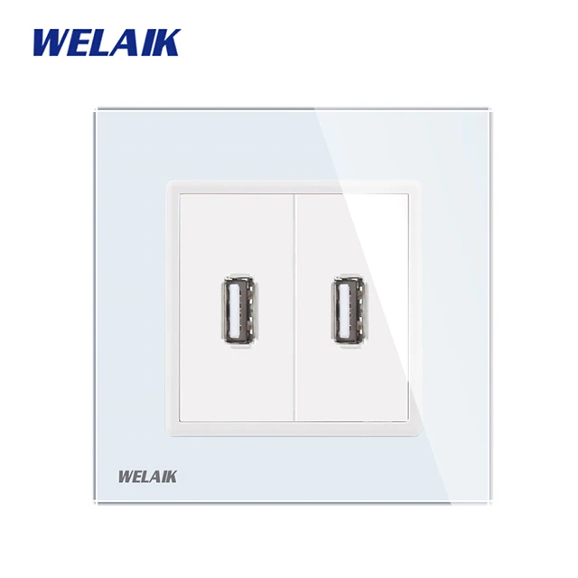 Welaik Кристалл Стекло Панель 1 Рамки EU Белый USB разъем USB выход USB зарядки источника питания a182usw - Цвет: White
