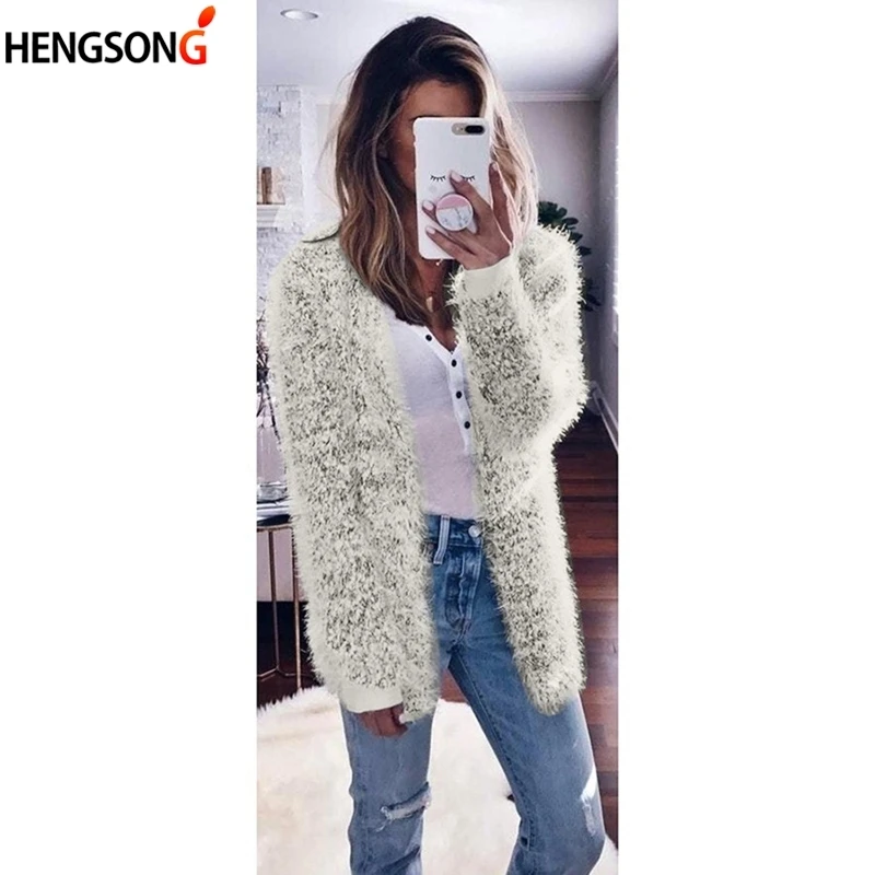 Winter Autumn Warm Outwears Women's Knitted Sweaters Fluffy Shaggy Faux Fur Cardigan Solid Color Slim Long |