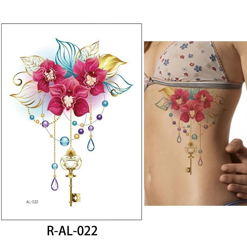 R-AL-022 Glaryyears 1 шт. 15*21 см Горячая цветок Макияж груди временная татуировка наклейка поддельные тату флеш-тату водонепроницаемый сексуальный боди-арт женский - Цвет: R-AL-022