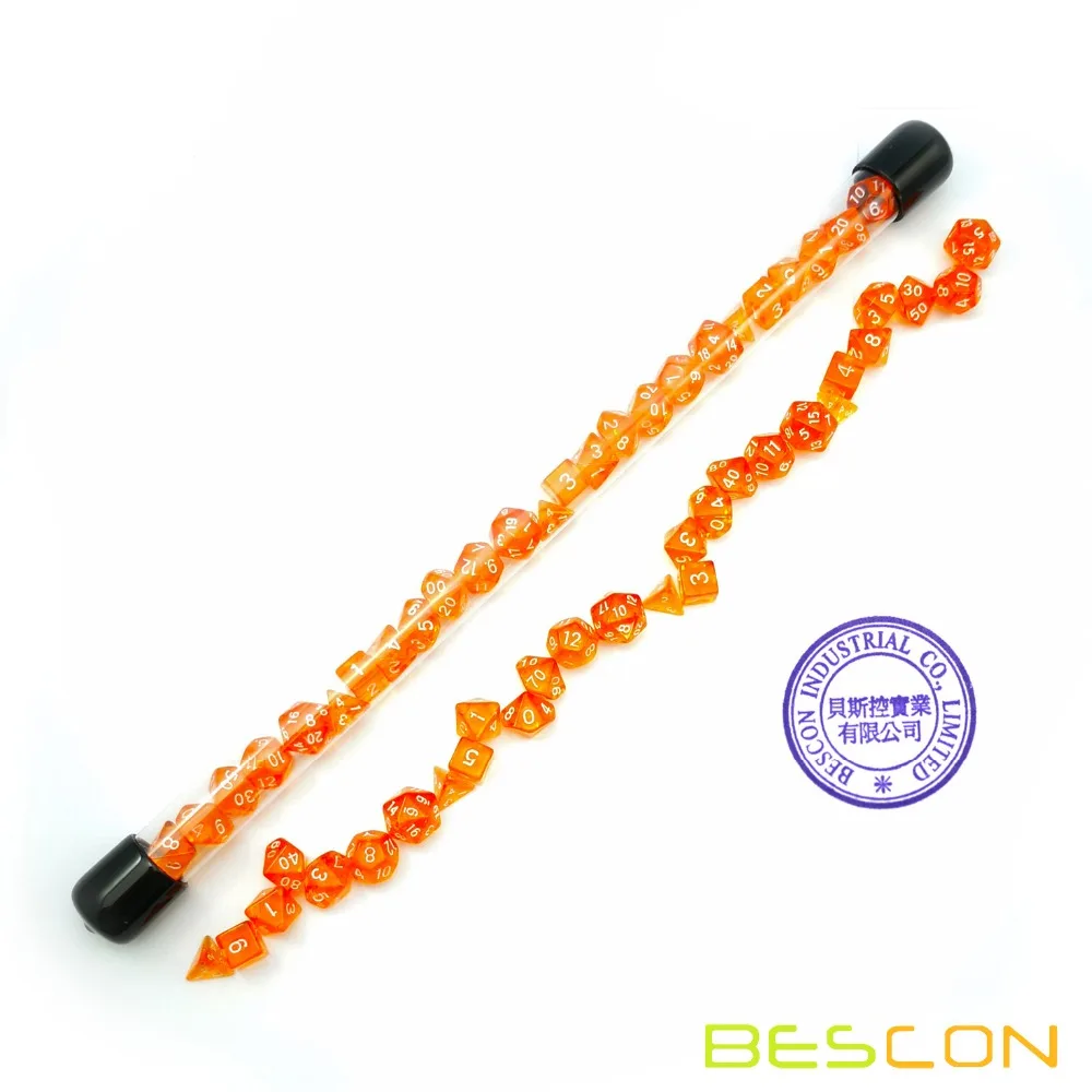 Bescon 28 шт. прозрачный оранжевый мини многогранные кости набор в трубе, Подземелья и Драконы RPG 4X7 шт., мини игральная кость из драгоценного камня набор