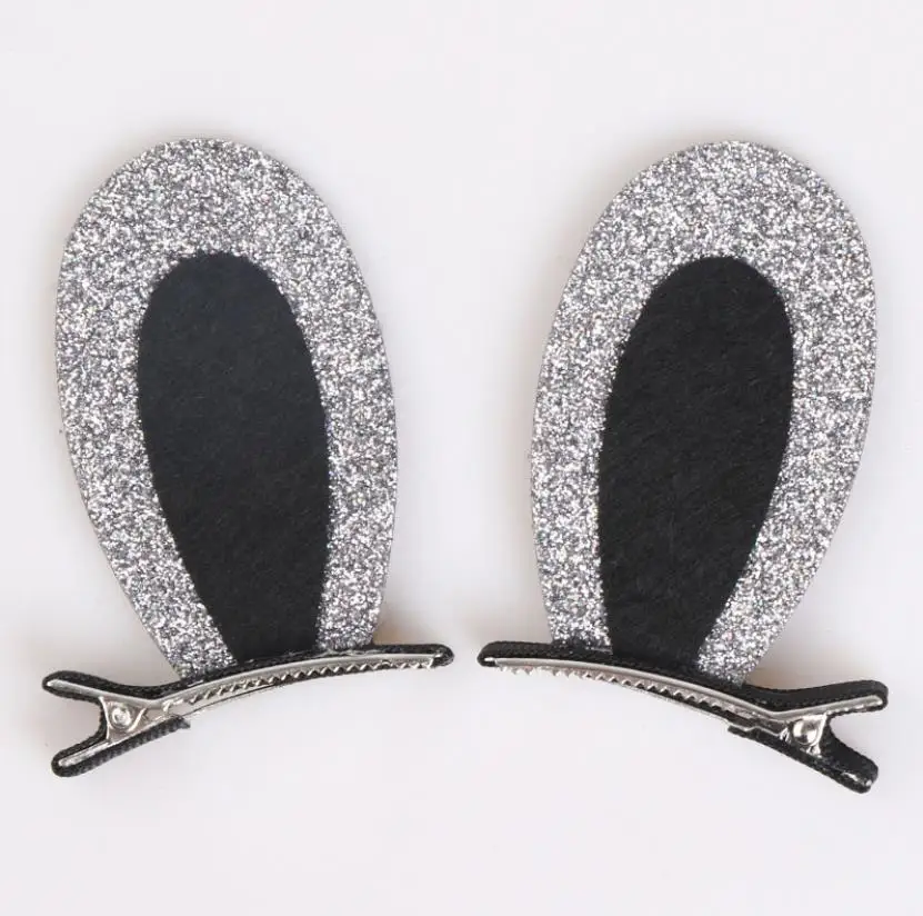 2Pcs Solid cat ears hairpins Sequins ears hair clips cute rabbit ears shape barrettes girls Bow hair accessories headdress J52