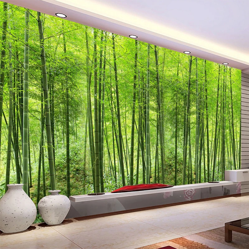 HD Green Bamboo Forest Natural Landscape Photo Mural Wallpaper Living Room Study Setting Room Backdrop Eco-Friendly Wallpaper