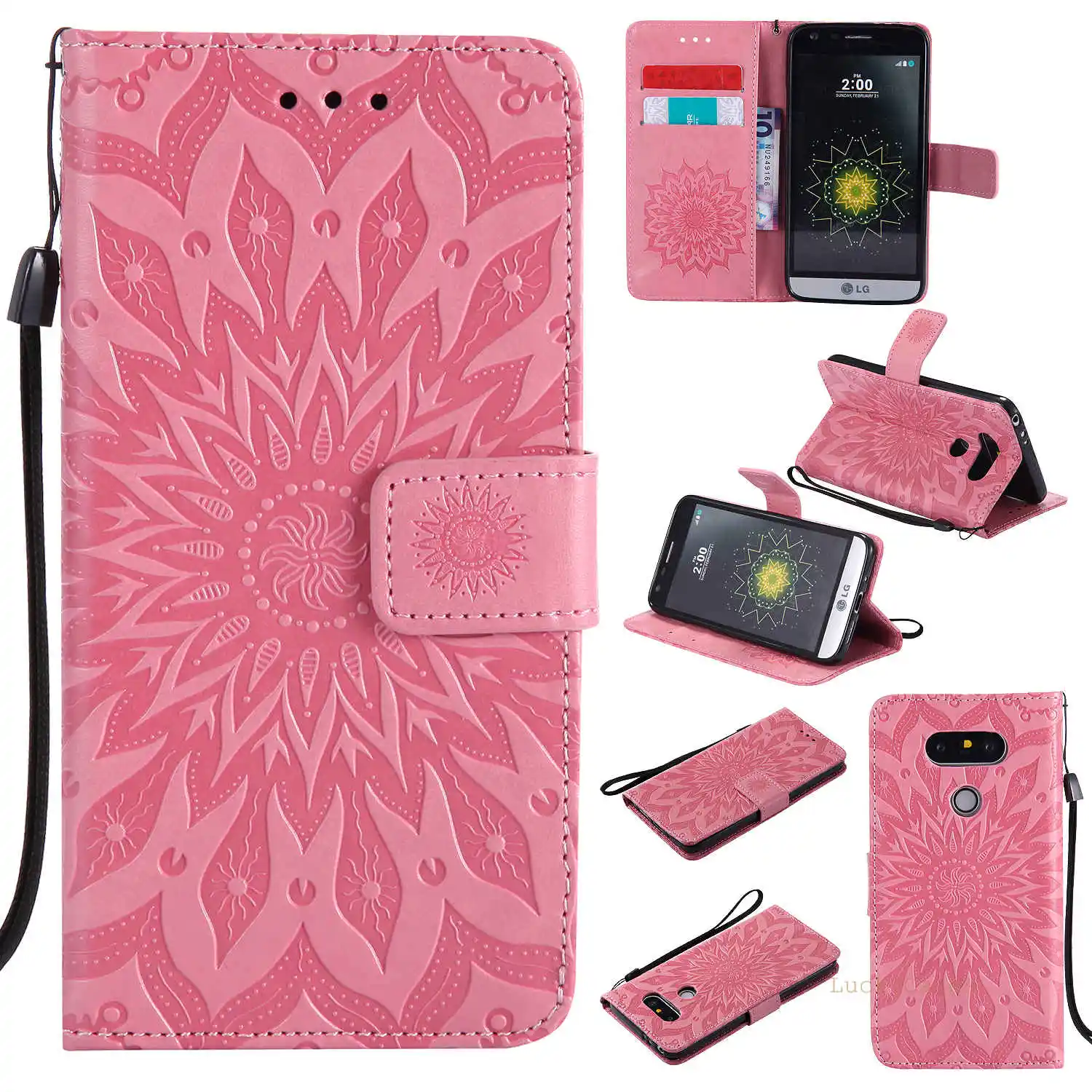 Тиснением Защита от солнца цветочного 2 слота для карт Бумажник кожаный чехол с