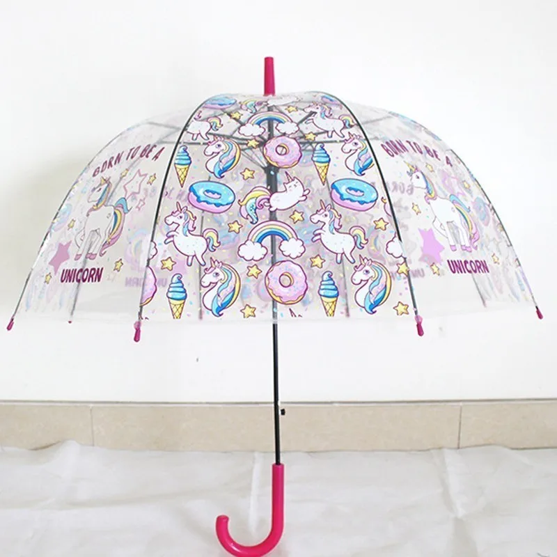 Детский зонт с единорогом милые Прозрачные Зонтики полуавтоматический детский