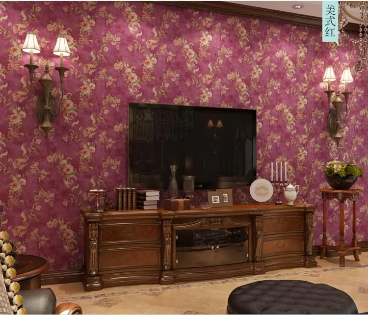 

American Country Vintage Flower Wallpaper Luxury Red Blue Background Wall Paper Roll