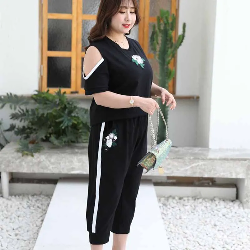 Женский летний комплект из двух предметов футболка с коротким рукавом и