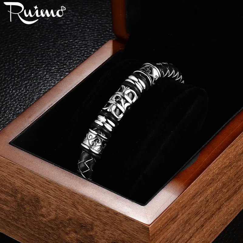 Кожаный шнур RUIMO 8 мм черный и коричневый круглый плетеный для браслета|rubber cord|cord