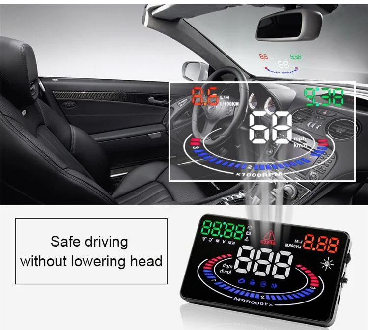 

5.5 Inch Screen E300 GPS HUD Head Up Display Over Speed Alarm Reflection OBD2 Interface Auto Projector Car OBD II Driving Fuel