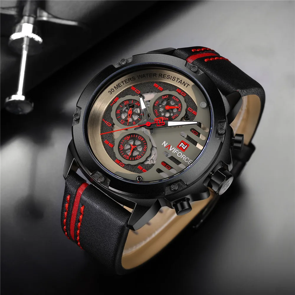 Naviforce, мужские часы, Relogio Masculino, Лидирующий бренд, роскошные кожаные военные часы, мужские кварцевые часы, Relojes Hombre Relogios