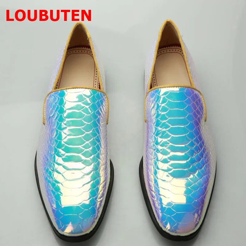 LOUBUTEN Яркие кожаные лоферы с узором змеиной кожи новые модные слипоны мужские